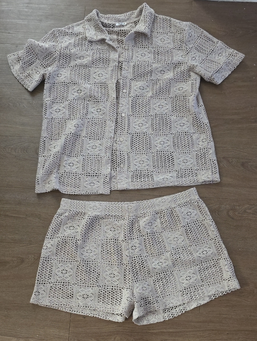 Ardene Openwork Crochet Top & Shorts Set in Light Taupe